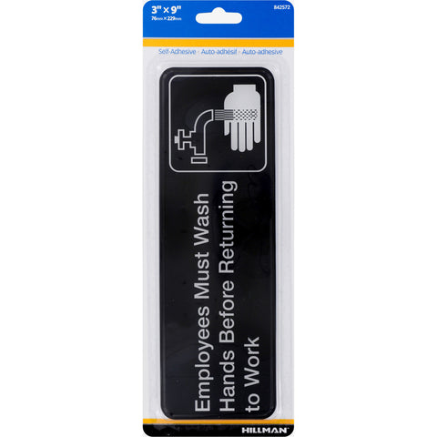 HILLMAN English Black Health Safety Plaque 3 in. H X 9 in. W (Pack of 6)