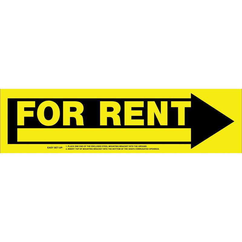 HILLMAN English Yellow For Rent Sign 6 in. H X 24 in. W (Pack of 6)