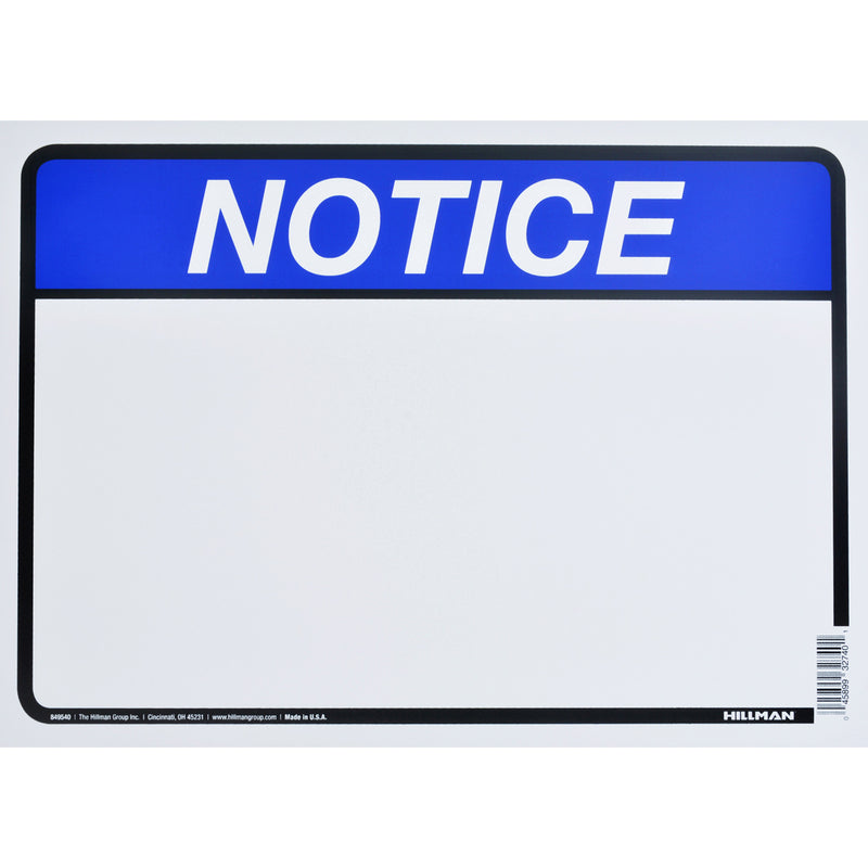 HILLMAN English Blue Notice Sign 10 in. H X 14 in. W (Pack of 6)