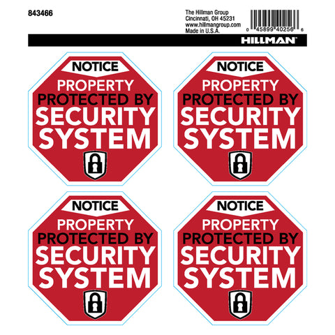 HILLMAN English Red Security Decal 6 in. H X 6 in. W (Pack of 6)