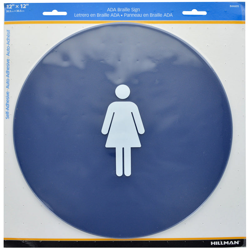 HILLMAN English Blue Restroom Plaque 12 in. H X 12 in. W (Pack of 6)