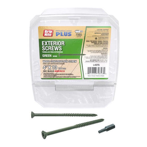 Grip-Rite PrimeGuard Plus No. 10 wire X 4 in. L Green Star Bugle Head Deck Screws 5 lb 250 pk (Pack of 4)