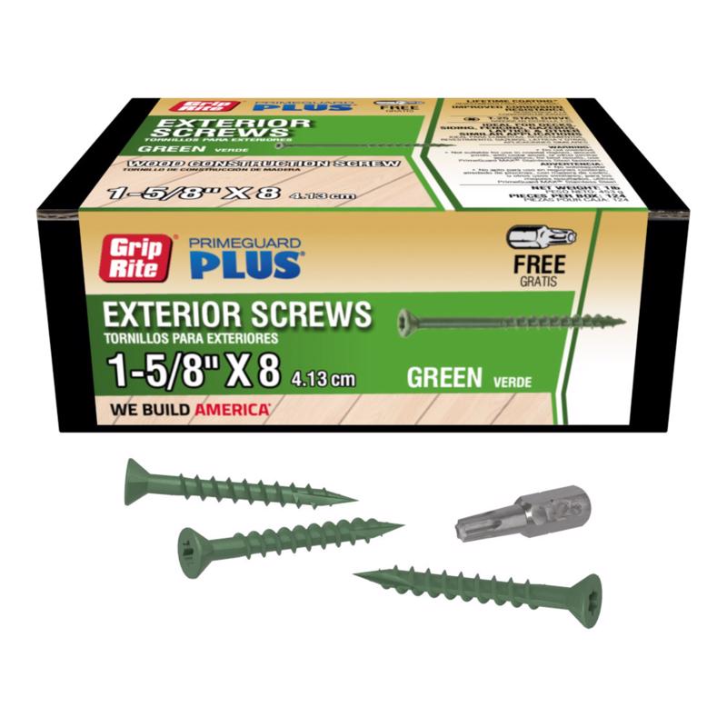 Grip-Rite PrimeGuard Plus No. 8 wire X 1-5/8 in. L Green Star Bugle Head Exterior Deck Screws 1 lb 1 (Pack of 12)