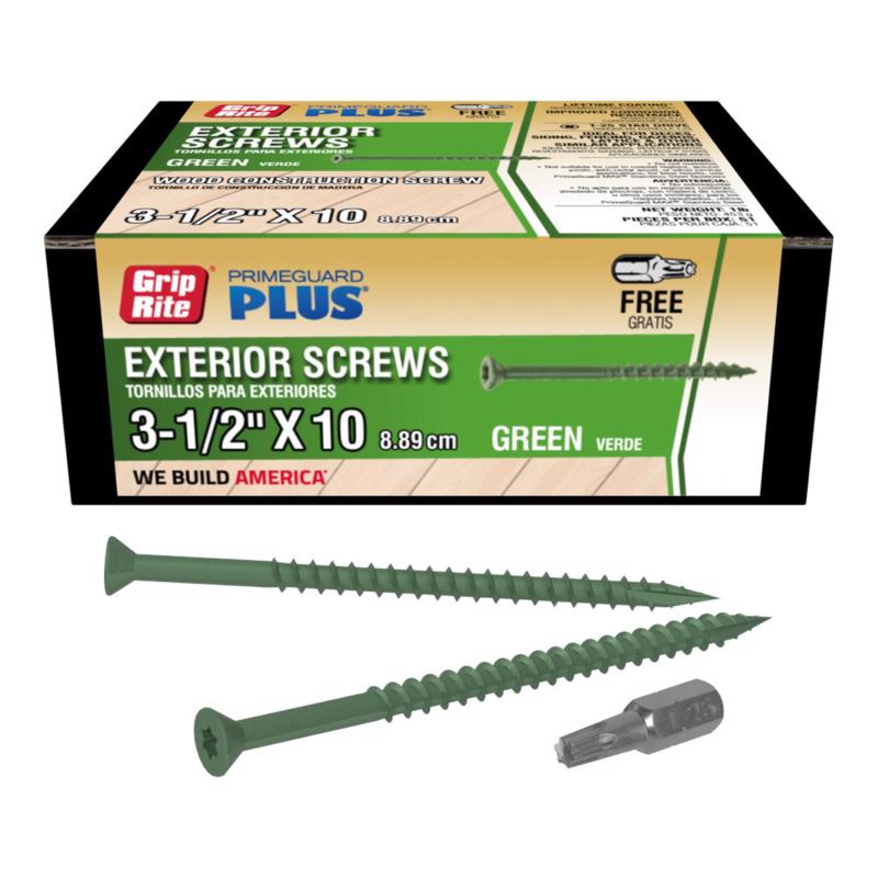 Grip-Rite PrimeGuard Plus No. 10 wire X 3-1/2 in. L Green Star Bugle Head Deck Screws 1 lb 53 pk (Pack of 12)