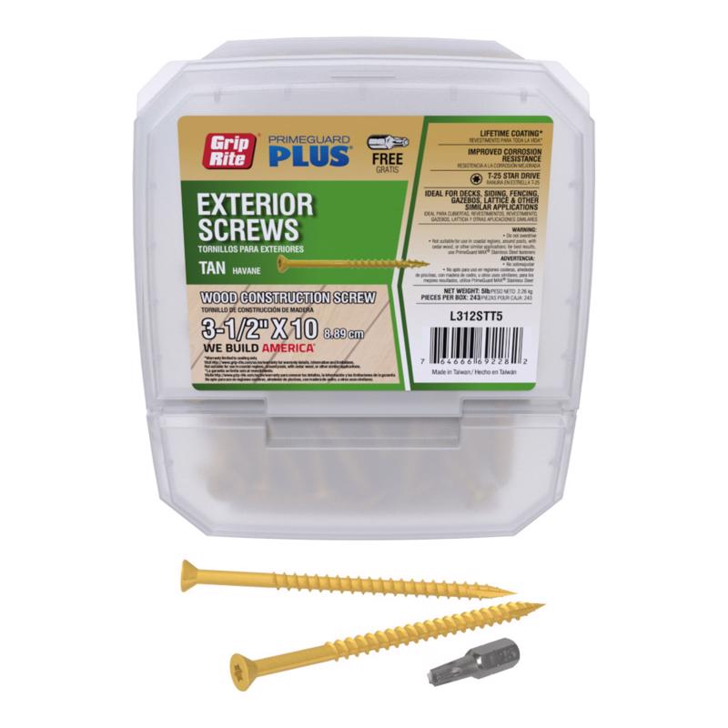 Grip-Rite PrimeGuard Plus No. 10 wire X 3-1/2 in. L Tan Star Bugle Head Exterior Deck Screws 5 lb 26 (Pack of 4)