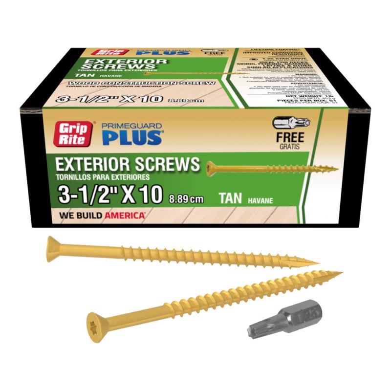 Grip-Rite PrimeGuard Plus No. 10 wire X 3-1/2 in. L Tan Star Bugle Head Deck Screws 1 lb 51 pk (Pack of 12)