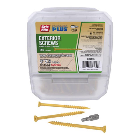 Grip-Rite PrimeGuard Plus No. 9 X 3 in. L Tan Star Bugle Head Deck Screws 5 lb 123 pk (Pack of 4)