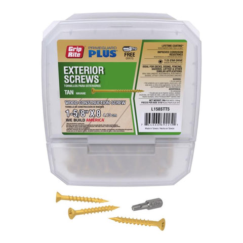 Grip-Rite PrimeGuard Plus No. 8 wire X 1-5/8 in. L Tan Star Bugle Head Deck Screws 5 lb 614 pk (Pack of 4)