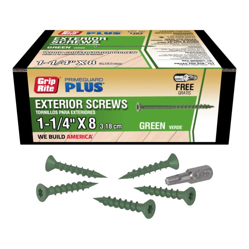 Grip-Rite PrimeGuard Plus No. 8 wire X 1-1/4 in. L Green Star Bugle Head Deck Screws 1 lb 123 pk (Pack of 12)