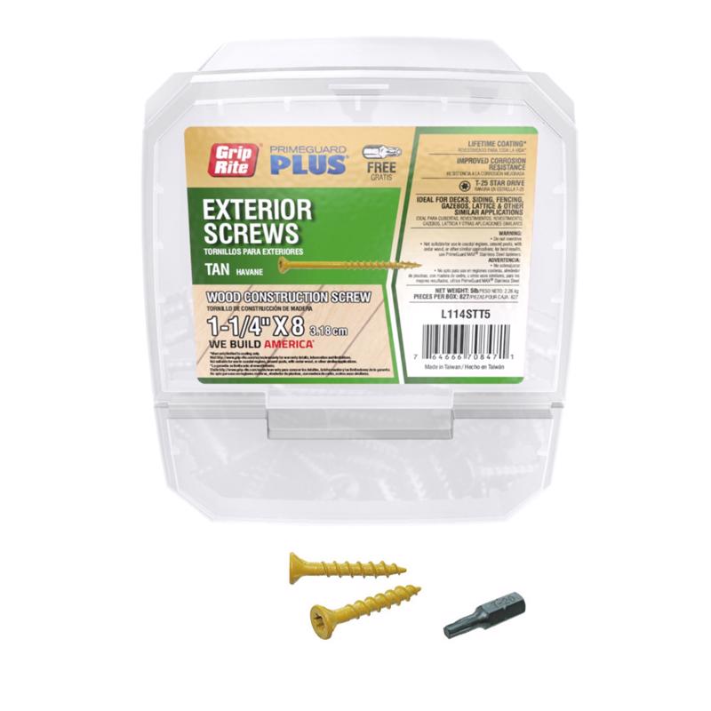 Grip-Rite PrimeGuard Plus No. 8 wire X 1-1/4 in. L Tan Star Bugle Head Exterior Deck Screws 5 lb 614 (Pack of 4)