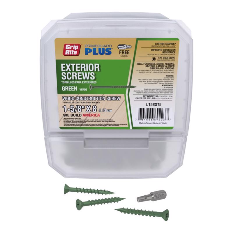 Grip-Rite PrimeGuard Plus No. 8 wire X 1-5/8 in. L Green Star Bugle Head Deck Screws 5 lb 53 pk (Pack of 4)