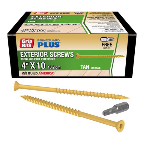 Grip-Rite PrimeGuard Plus No. 10 wire X 4 in. L Tan Star Bugle Head Exterior Deck Screws 1 lb 53 pk (Pack of 12)