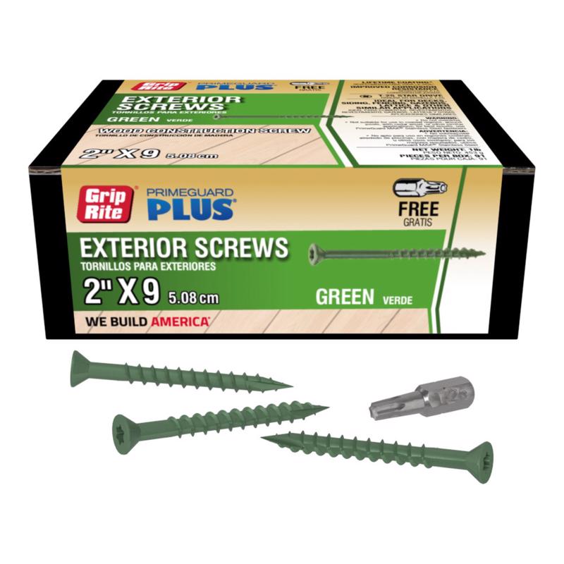 Tornillos para cubierta Grip-Rite PrimeGuard Plus, cabeza de estrella abocardada, calibre 8 x 2 pulg., verdes, 1 libra, paquete de 72 (caja de 12)
