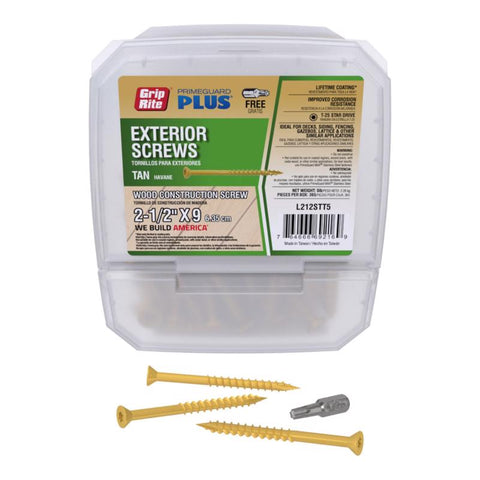 Grip-Rite PrimeGuard Plus 2-1/2 in. L Tan Star Bugle Head Deck Screws 5 lb 435 pk (Pack of 4)