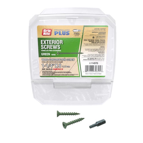 Grip-Rite PrimeGuard Plus No. 8 wire X 1-1/4 in. L Green Star Bugle Head Exterior Deck Screws 5 lb 2 (Pack of 4)