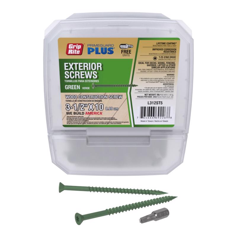 Grip-Rite PrimeGuard Plus 3-1/2 in. L Green Star Bugle Head Deck Screws 5 lb 264 pk (Pack of 4)
