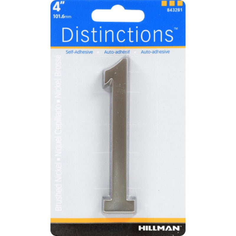 HILLMAN Distinctions 4 in. Silver Zinc Die-Cast Self-Adhesive Number 1 1 pc (Pack of 3)