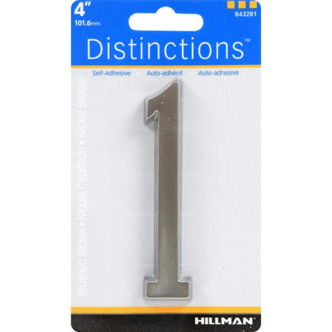 HILLMAN Distinctions 4 in. Silver Zinc Die-Cast Self-Adhesive Number 1 1 pc (Pack of 3)