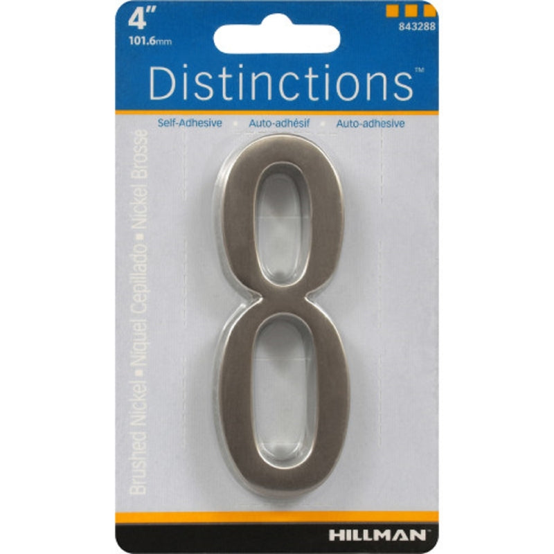 HILLMAN Distinctions 4 in. Silver Zinc Die-Cast Self-Adhesive Number 8 1 pc (Pack of 3)