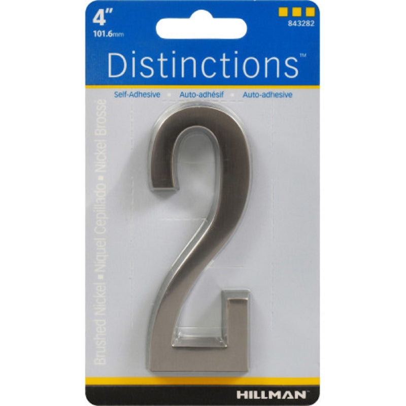 HILLMAN Distinctions 4 in. Silver Zinc Die-Cast Self-Adhesive Number 2 1 pc (Pack of 3)