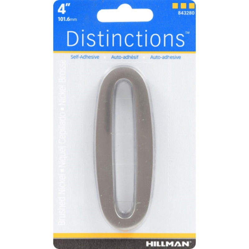 HILLMAN Distinctions 4 in. Silver Zinc Die-Cast Self-Adhesive Number 0 1 pc (Pack of 3)