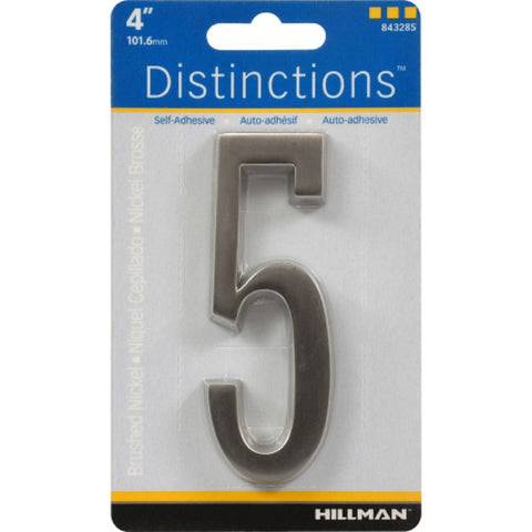 HILLMAN Distinctions 4 in. Silver Zinc Die-Cast Self-Adhesive Number 5 1 pc (Pack of 3)