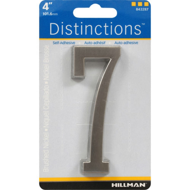 HILLMAN Distinctions 4 in. Silver Zinc Die-Cast Self-Adhesive Number 7 1 pc (Pack of 3)