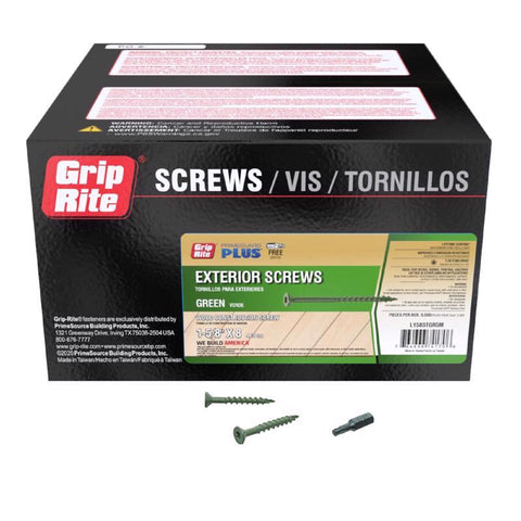 Tornillos para cubierta de cabeza plana Grip-Rite PrimeGuard Plus, calibre 8 × 1-5/8 pulg. de largo, color verde, con punta de estrella, paquete de 5000