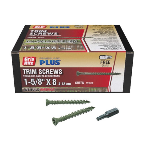 Grip-Rite PrimeGuard Plus No. 8 wire X 1-5/8 in. L Green Star Trim Head Deck Screws 1 lb (Pack of 12)