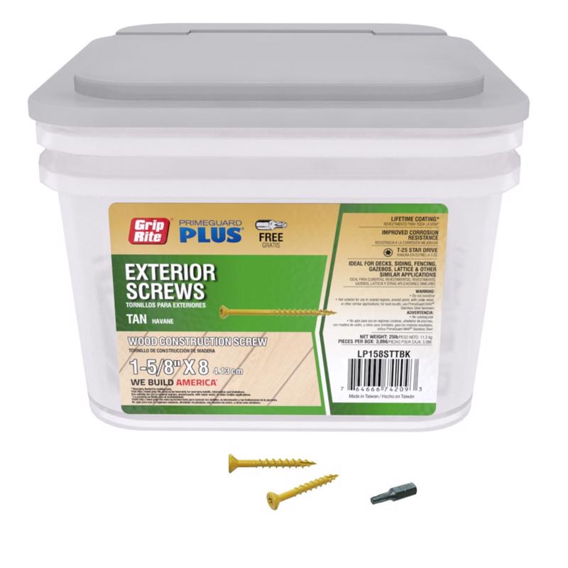 Grip-Rite PrimeGuard Plus No. 8 wire X 1-5/8 in. L Tan Star Flat Head Deck Screws 25 lb