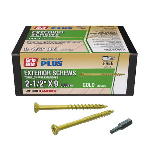 Grip-Rite PrimeGuard Plus No. 9 wire X 2-1/2 in. L Gold Star Flat Head Deck Screws 1 lb (Pack of 12)
