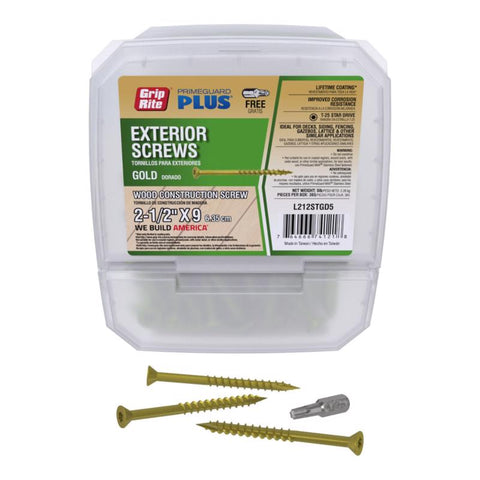 Grip-Rite PrimeGuard Plus No. 9 wire X 2-1/2 in. L Gold Star Flat Head Deck Screws 5 lb (Pack of 4)