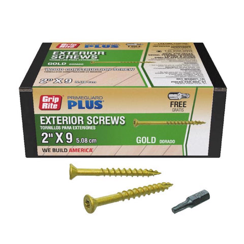 Grip-Rite PrimeGuard Plus No. 9 wire X 2 in. L Gold Star Flat Head Deck Screws 1 lb (Pack of 12)