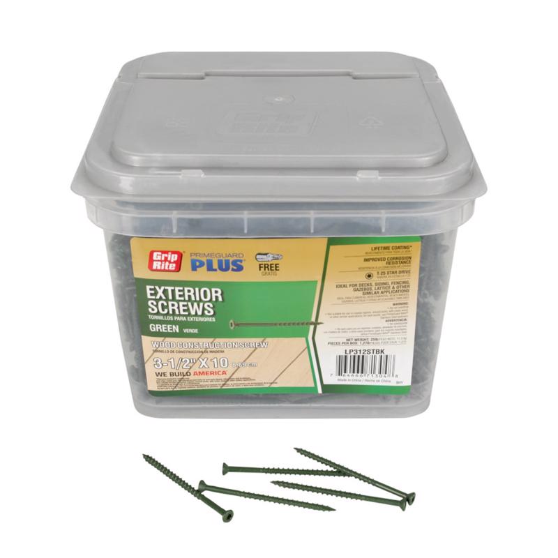 Grip-Rite PrimeGuard Plus No. 10 wire X 3-1/2 in. L Green Star Flat Head Deck Screws 25 lb 1270 pk