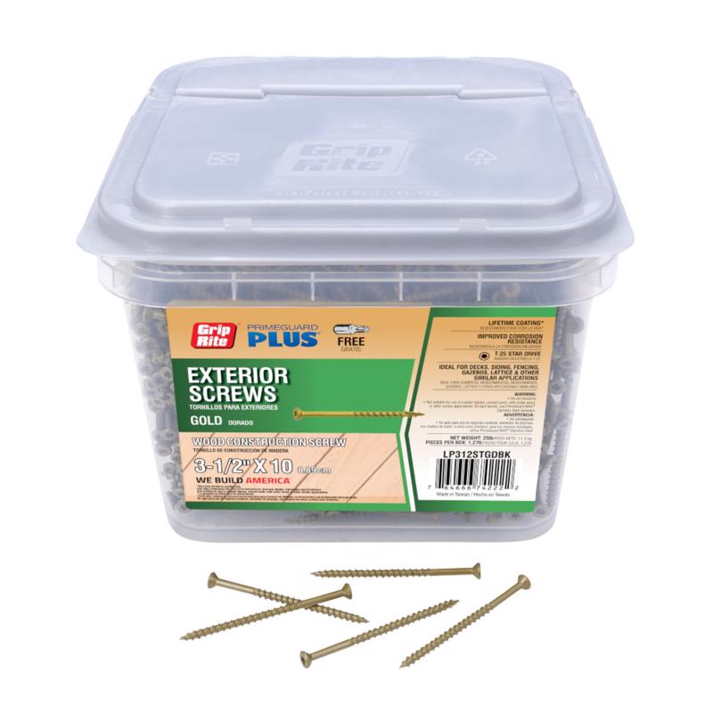 Grip-Rite PrimeGuard Plus No. 10 wire X 3-1/2 in. L Gold Star Flat Head Deck Screws 25 lb