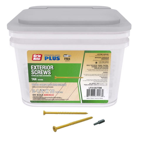 Tornillos para cubierta Grip-Rite PrimeGuard Plus, cabeza plana tipo estrella, calibre 10 x 3-1/2 pulg. de largo, color canela, 25 lb