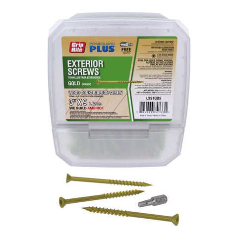 Grip-Rite PrimeGuard Plus No. 9 wire X 3 in. L Gold Star Flat Head Deck Screws 5 lb (Pack of 4)