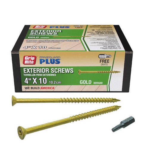 Grip-Rite PrimeGuard Plus No. 10 wire X 4 in. L Gold Star Flat Head Deck Screws 1 lb 44 pk (Pack of 12)