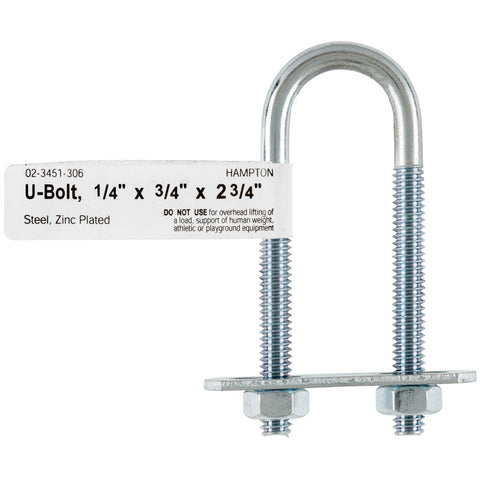 Hampton 1/4 in. X 3/4 in. W X 2-3/4 in. L Coarse Zinc-Plated Steel U-Bolt (Pack of 10)