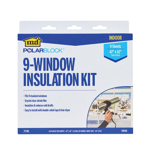 Película retráctil para ventanas interiores Polar Block de M-D Building Products, 42 pulg. de largo x 62 pulg. de ancho, 9 hojas (paquete de 6)