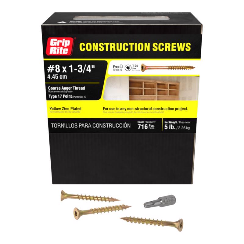 Grip-Rite No. 8 wire X 1-3/4 in. L Star Flat Head Coarse Construction Screws (Pack of 6)