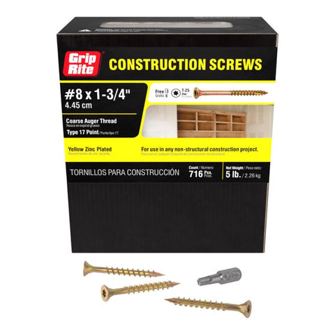 Grip-Rite No. 8 wire X 1-3/4 in. L Star Flat Head Coarse Construction Screws (Pack of 6)