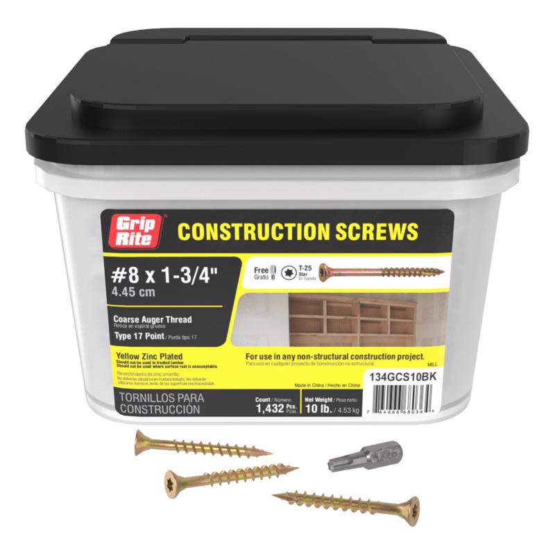 Tornillos de cabeza plana para construcción gruesa Grip-Rite N.º 8, de rosca gruesa, con punta en X y 1-3/4 pulg. de largo