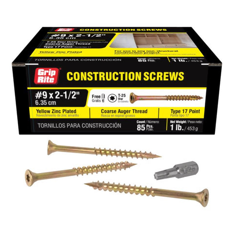 Grip-Rite No. 9 wire X 2-1/2 in. L Star Flat Head Coarse Construction Screws