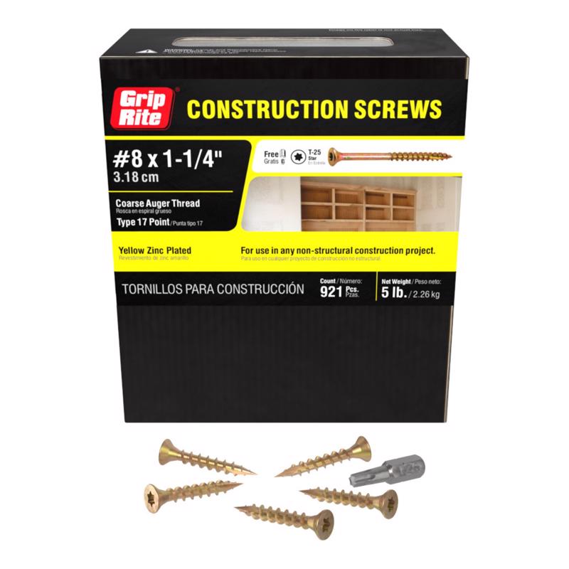 Grip-Rite No. 8 wire X 1-1/4 in. L Star Flat Head Coarse Construction Screws (Pack of 6)