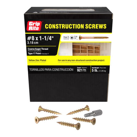 Grip-Rite No. 8 wire X 1-1/4 in. L Star Flat Head Coarse Construction Screws (Pack of 6)