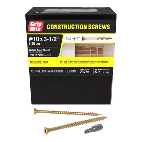 Grip-Rite No. 10 wire X 3-1/2 in. L Star Flat Head Coarse Construction Screws