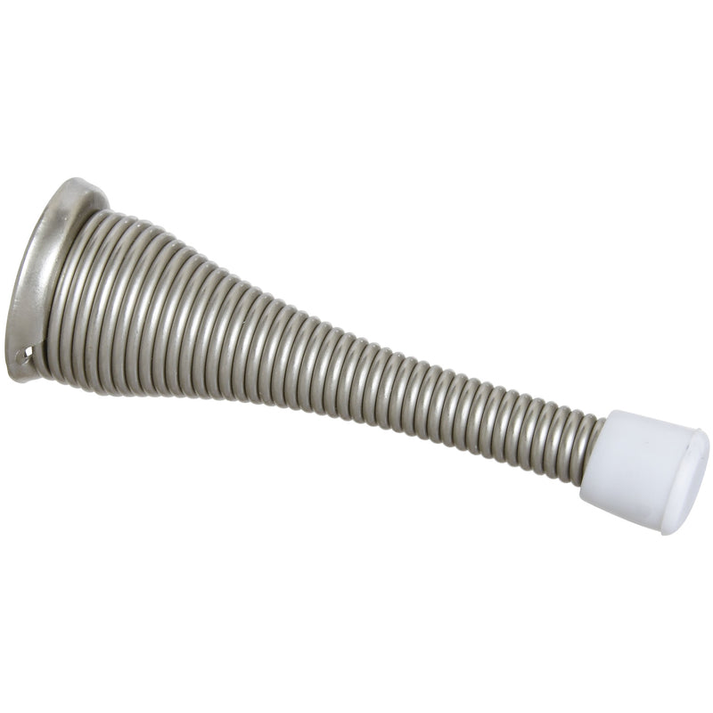 National Hardware Tope de puerta de resorte de acero de 3 pulg. con punta de goma, níquel satinado, se monta en la puerta .7