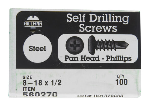 HILLMAN No. 8 Ga. X 1/2 in. L Phillips Pan Head Self-Drilling Screws 100 pk