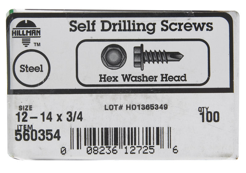 HILLMAN No. 12 Ga. X 3/4 in. L Hex Hex Washer Head Sheet Metal Screws 100 pk